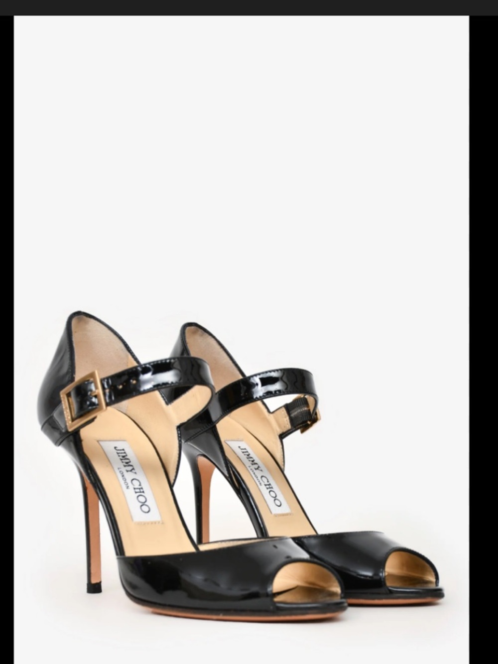 Jimmy Choo Black leather Peep-Toe Mary Jane Heels with Ankle Strap size 39